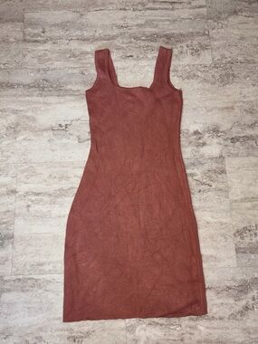 Abercrombie & Fitch Rust-Brown Ribbed Tank Midi Dress